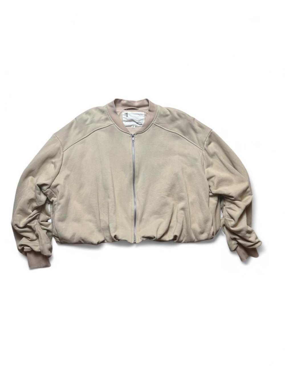 Pilcro Bubble Bomber Jacket - Cream Cropped Zip Up Size XS